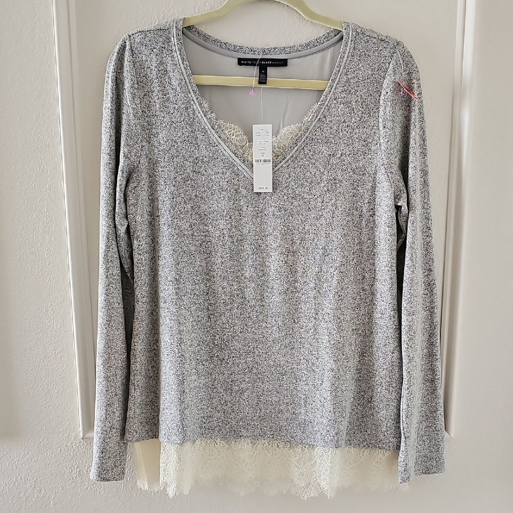 Heathey Grey Sweater With Lace Detail